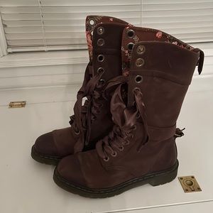 Doc Marten brown boots with floral lining! Many ways to wear as well!!